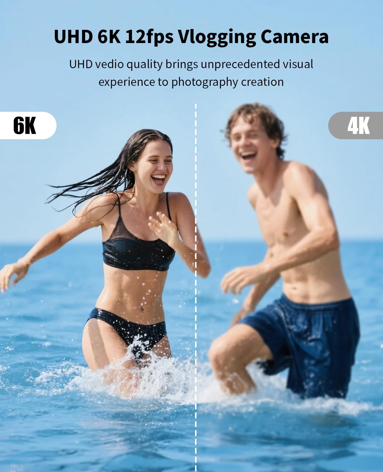 Digital Camera with 75MP Sensor, 6K Video, 8X Zoom, Flip Screen & Vlogging Kit