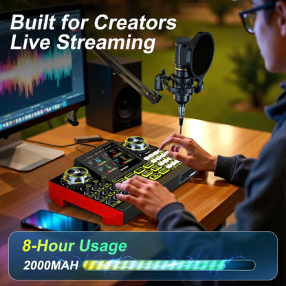 Podcast Equipment Bundle with Audio Mixer & Condenser Microphone for Streaming, Recording, Gaming & Voice Effects