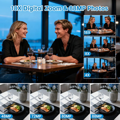 8K Vlogging Camera with 88MP Sensor, WiFi, Night Vision, Stabilization & Microphone