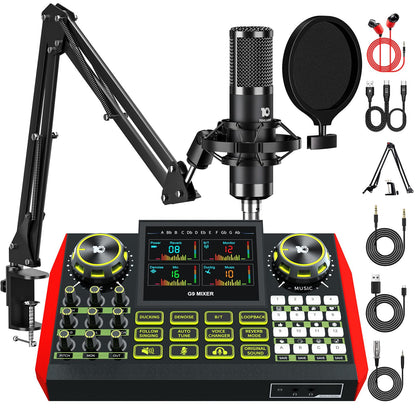 Podcast Equipment Bundle with Audio Mixer & Condenser Microphone for Streaming, Recording, Gaming & Voice Effects