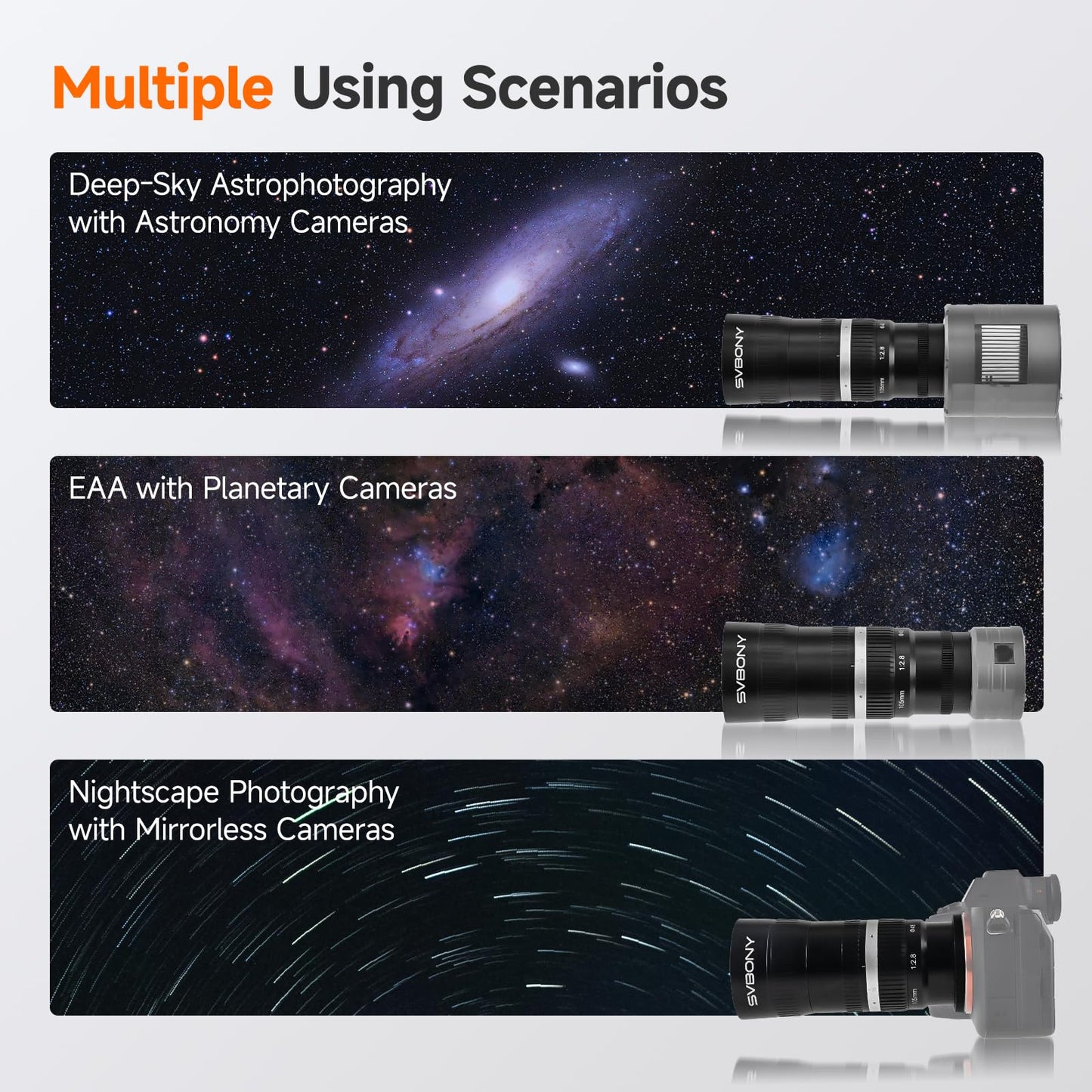 F2.8 APO Telephoto Astro Lens, 105mm Full-Frame Compatible for Deep Sky & Wide-Field Astrophotography