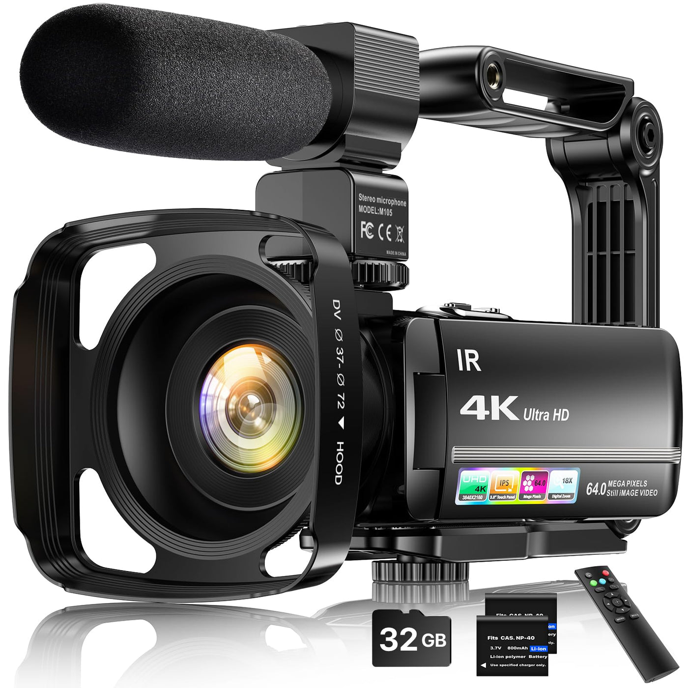 4K Vlogging Camcorder with 64MP Sensor, Night Vision, Flip Screen & Accessory Kit