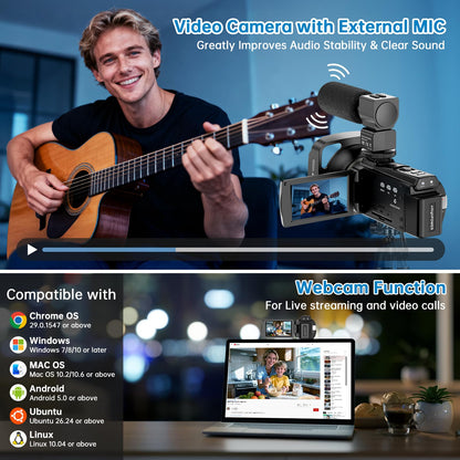 8K Vlogging Camera with 88MP Sensor, WiFi, Night Vision, Stabilization & Microphone