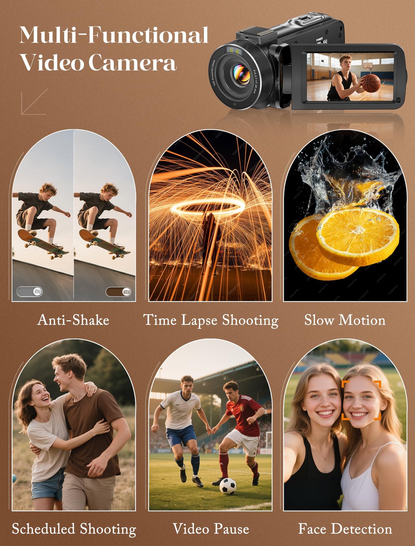 4K Vlogging Camcorder with 64MP Sensor, Night Vision, 18X Zoom, Flip Screen & Accessory Kit