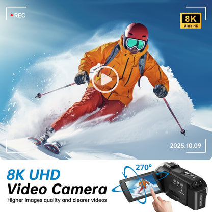 8K Vlogging Camera with 88MP Sensor, WiFi, Night Vision, Stabilization & Microphone