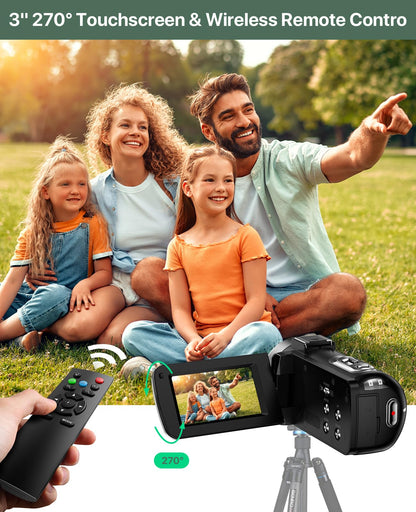 4K Vlogging Camcorder with 64MP Sensor, Night Vision, Flip Screen & Accessory Kit