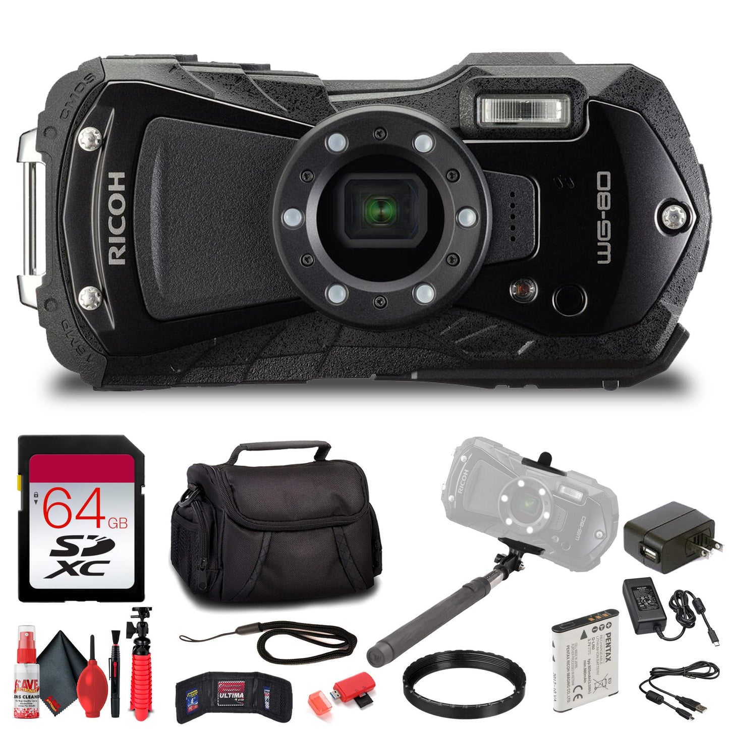 Rugged Digital Camera Bundle with Waterproof Design & Essential Accessories Kit