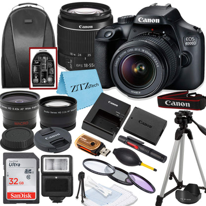 DSLR Camera Bundle with 18–55mm Lens, 32GB Memory Card, Tripod, Flash & Backpack Kit